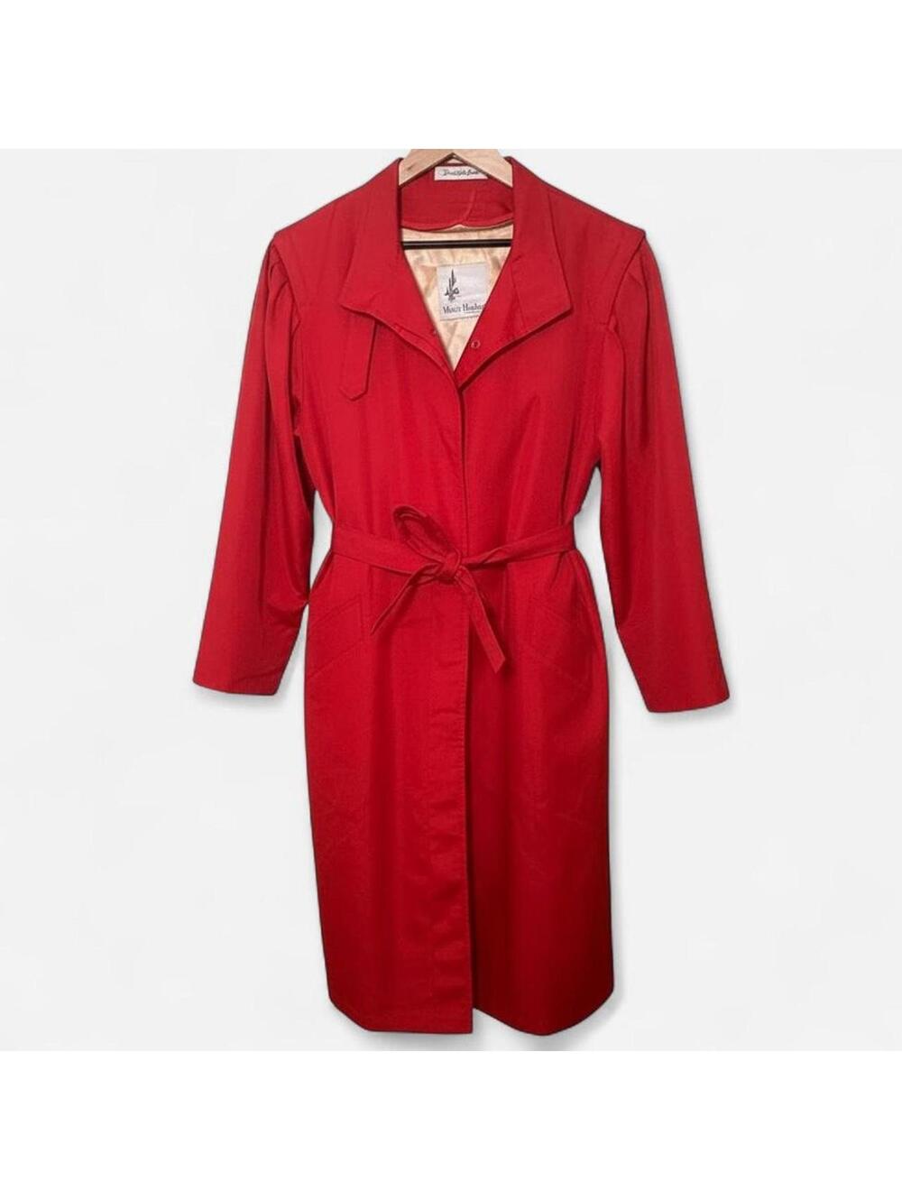 Misty Harbor Trench Coat Women’s 12 Vintage 80s Belted Puff Sleeve